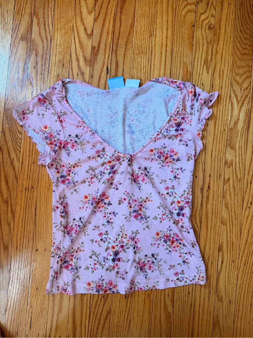 VTG 90s Floral Ruffle Sleeve V-Neck Women's Blouse - Pink
